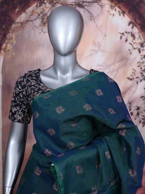 Peacock Blue and Copper Rose Silk Cotton Saree