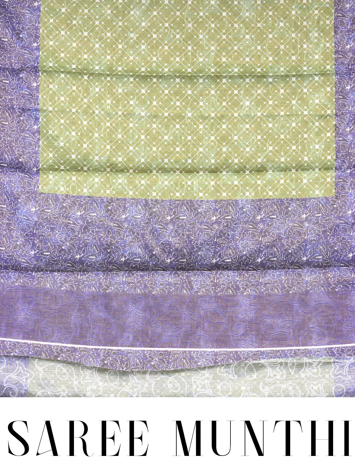 Olive Green with Violet - Linen Cotton Saree