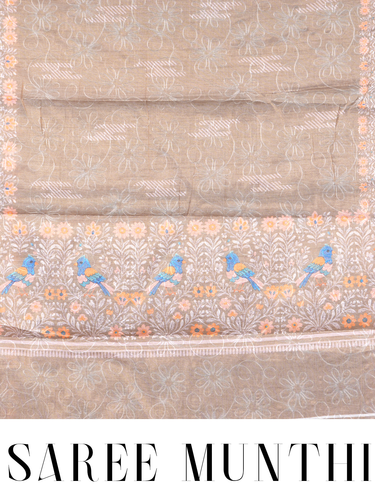 Beige with Multicolored Accents - Linen Cotton Saree