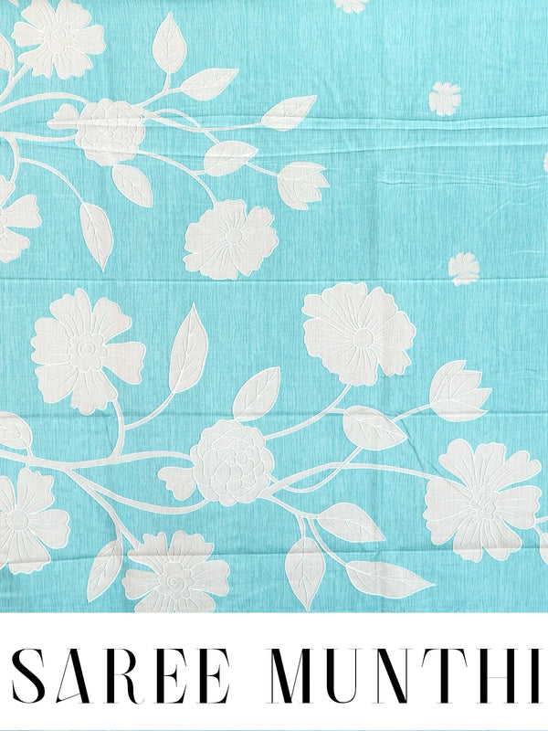 Sea Green with Floral Pallu - Semi Tussar Saree