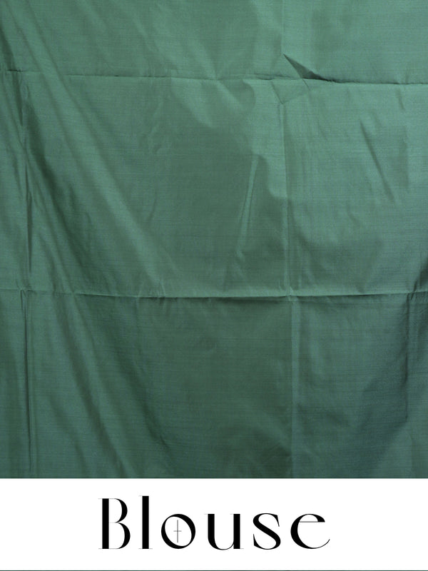 Peach - Pink with Bottle Green Semi Silk Saree