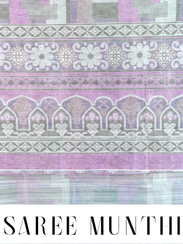 Grey and Purple with Mauve Printed Pallu - Semi Tussar Saree