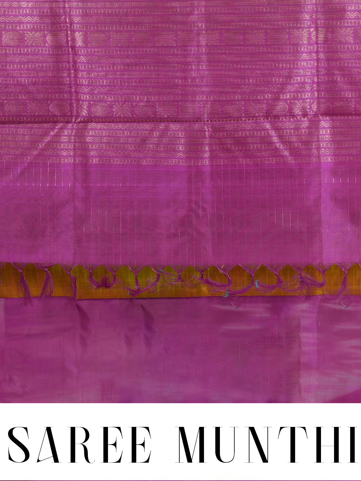Elegant Pure Silk Cotton Saree in Lime Green and Magenta Pink