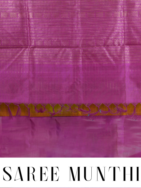 Elegant Pure Silk Cotton Saree in Lime Green and Magenta Pink
