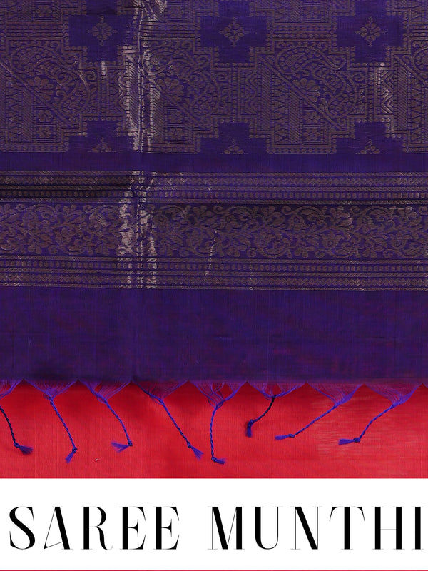 Pure Silk Cotton Saree in Vibrant Pink and Violet-Blue with Traditional Zari Border