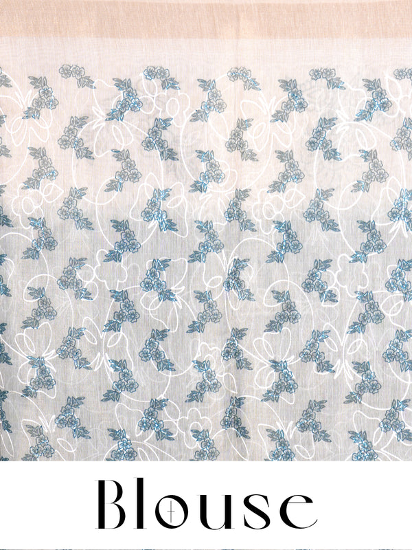 Peacock Blue with Cream - Linen Cotton Saree