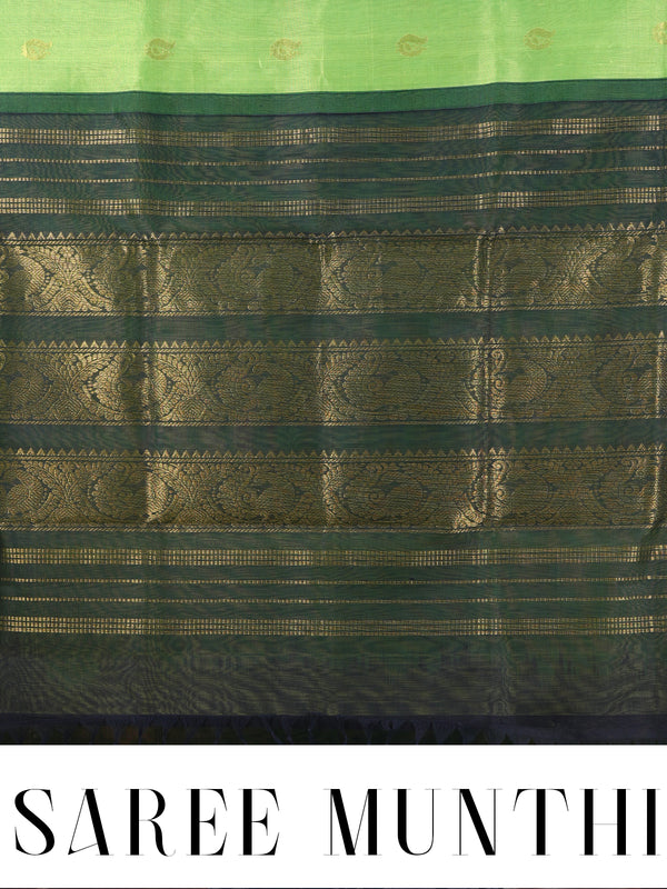 Elegant Parrot Green Pure Silk Cotton Saree with Traditional Zari Border