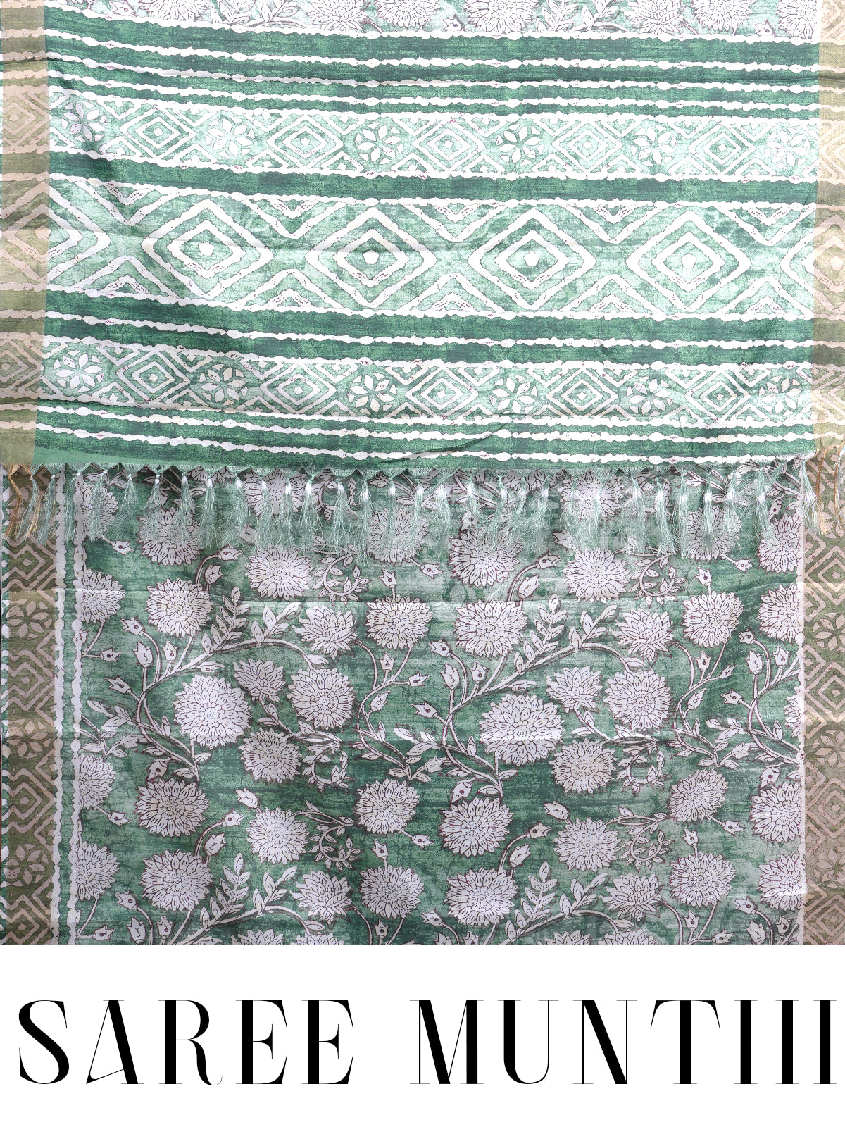 Sage Green and Cream with Forest Green Munthi Dola Silk Saree