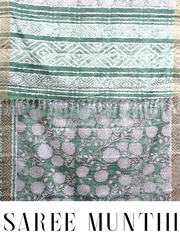 Sage Green and Cream with Forest Green Munthi Dola Silk Saree