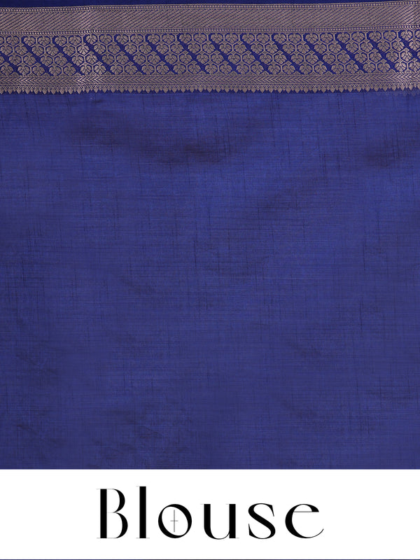 Royal Blue with Antique Silver Pallu - Semi Tussar Saree