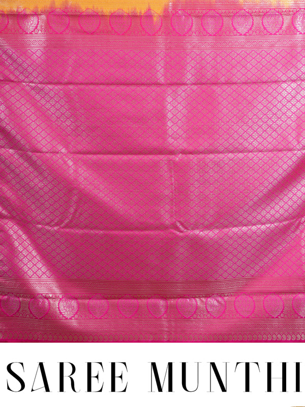 Mustard Yellow with Pink Kanchipuram Fancy Silk Saree