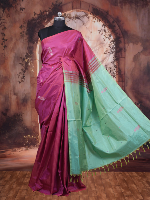 Onion Pink With Green Semi Silk Saree