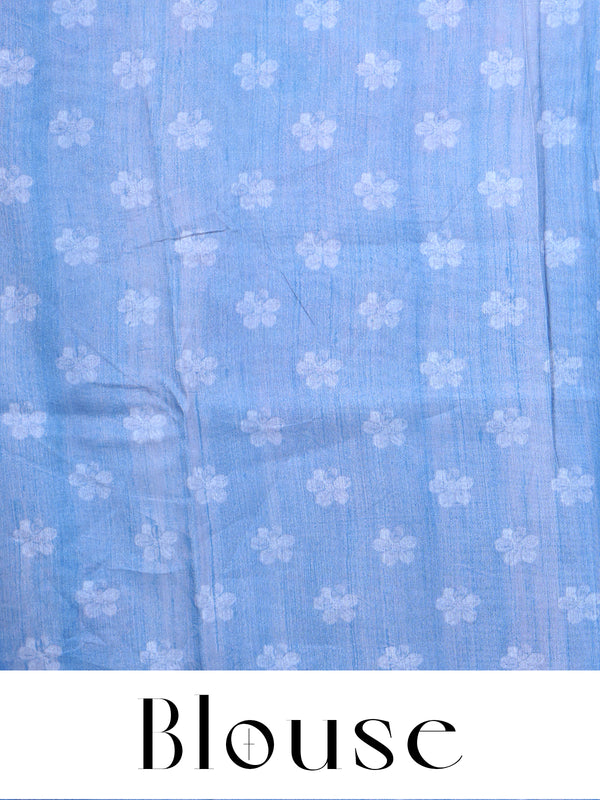 Powder Blue Floral Print with Multicolor Munthi Dola Silk Saree