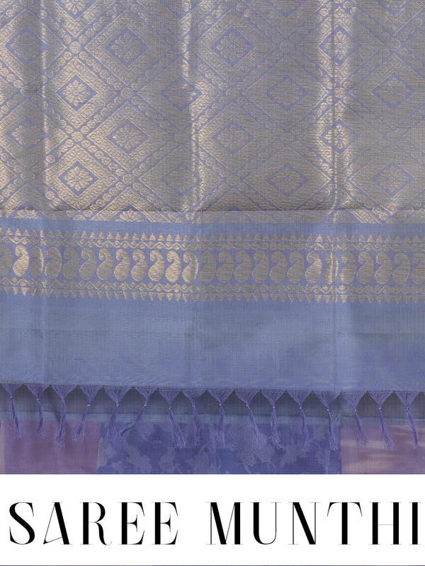Elegant Pastel Green Pure Silk Cotton Saree with Indigo Blue Zari Border