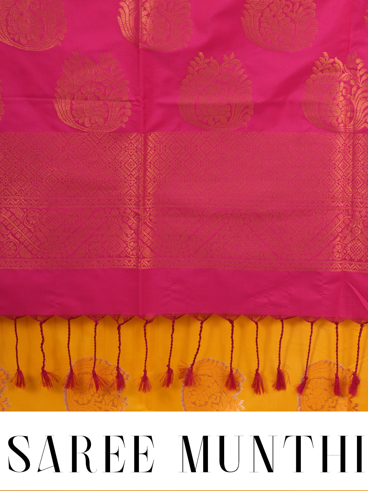 Mustard Yellow with Magenta Pink - Semi Silk Saree