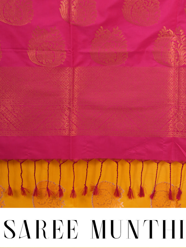 Mustard Yellow with Magenta Pink - Semi Silk Saree