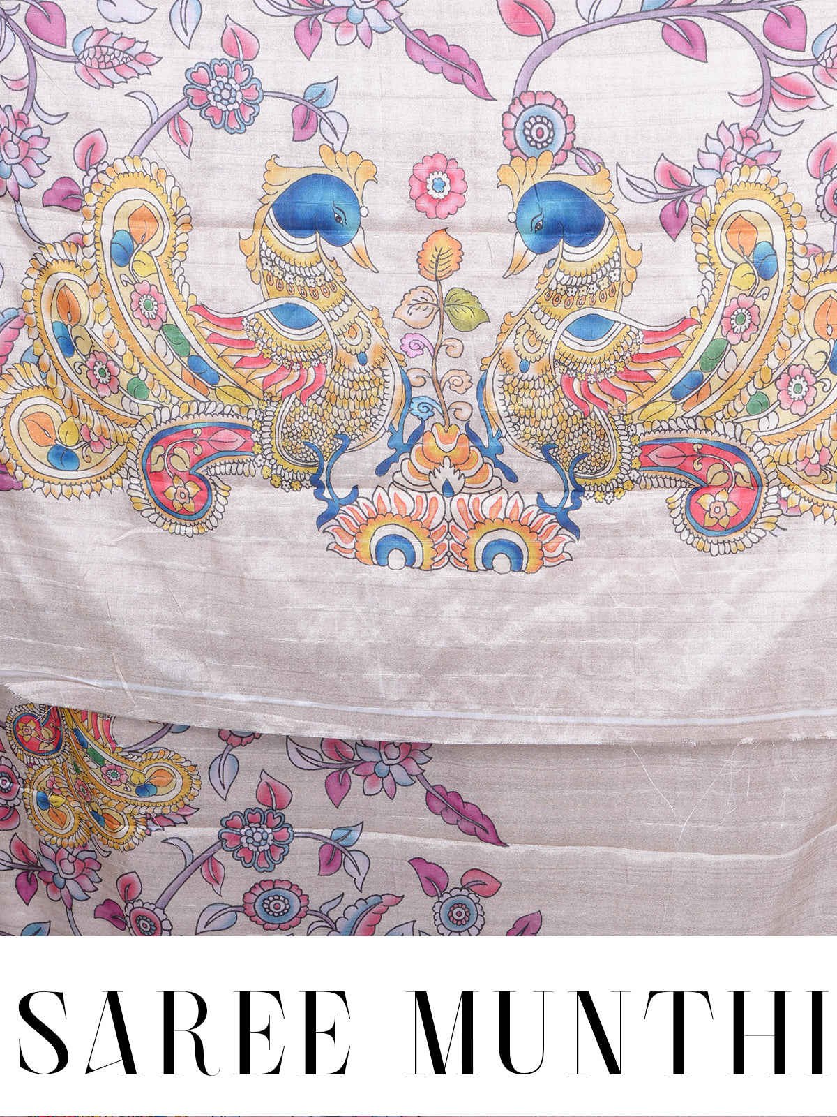 Off-White base with a vibrant multicolor Dola Silk Saree