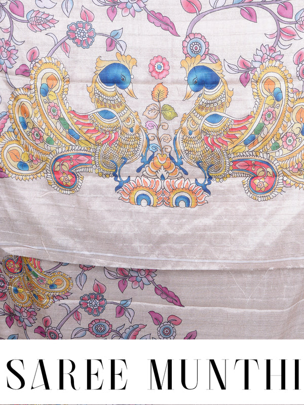 Off-White base with a vibrant multicolor Dola Silk Saree