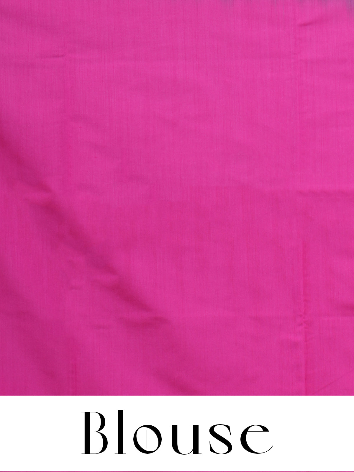 Peacock Blue With Pink Semi Silk Saree