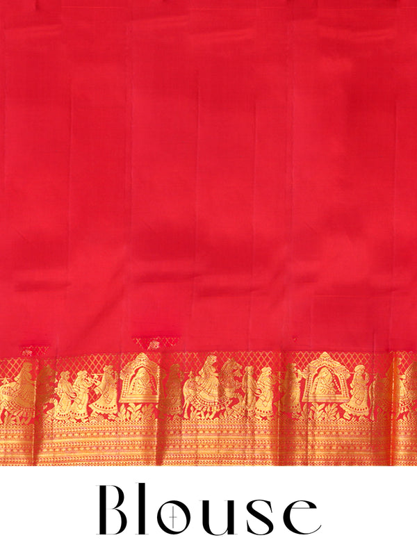Off-White and Crimson Red Kanchipuram Silk Saree