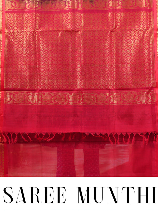 Royal Bottle Green and Crimson Red Handloom Pure Silk Cotton Saree