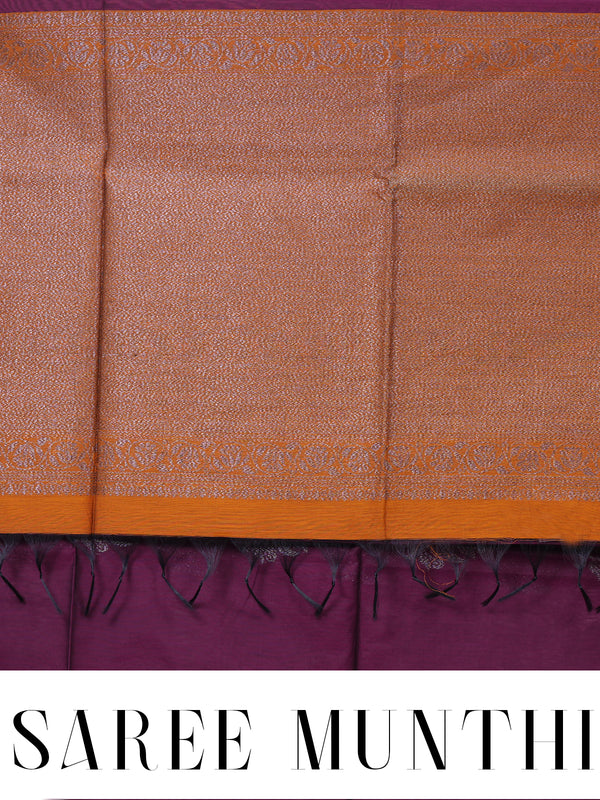 Wine Purple and Mustard-Orange Silk Cotton Saree