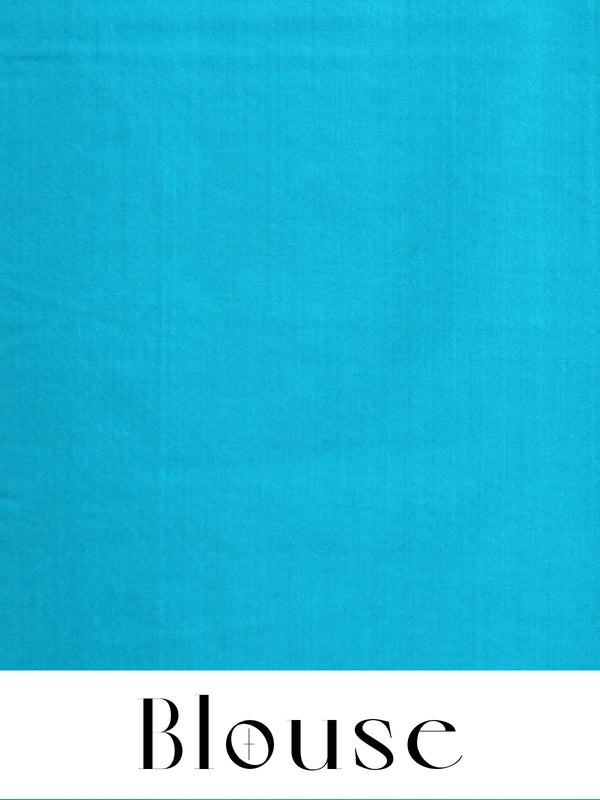 Olive Green with Peacock Blue Semi Silk Saree