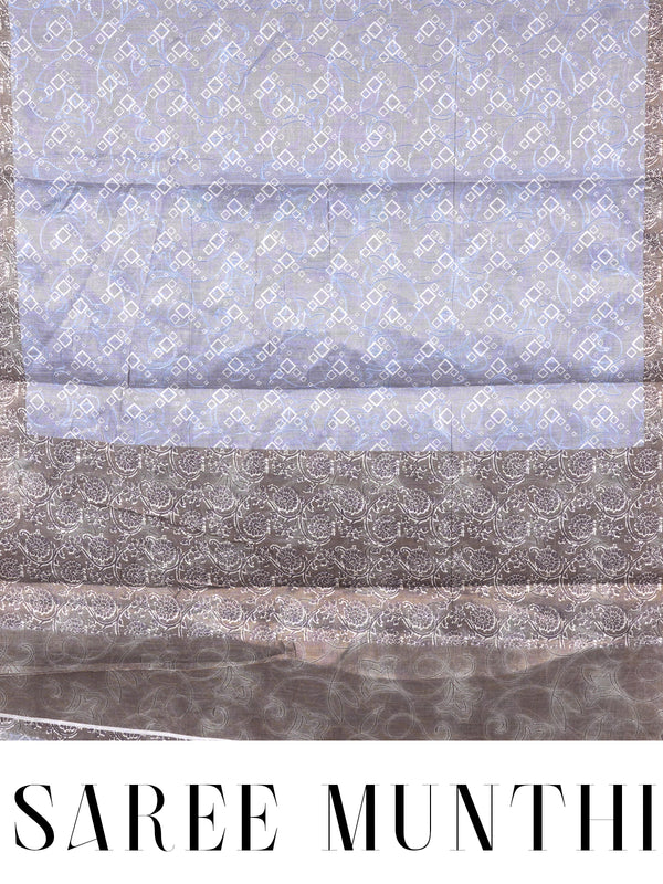 Ice Blue with Muted Bronze - Linen Cotton Saree