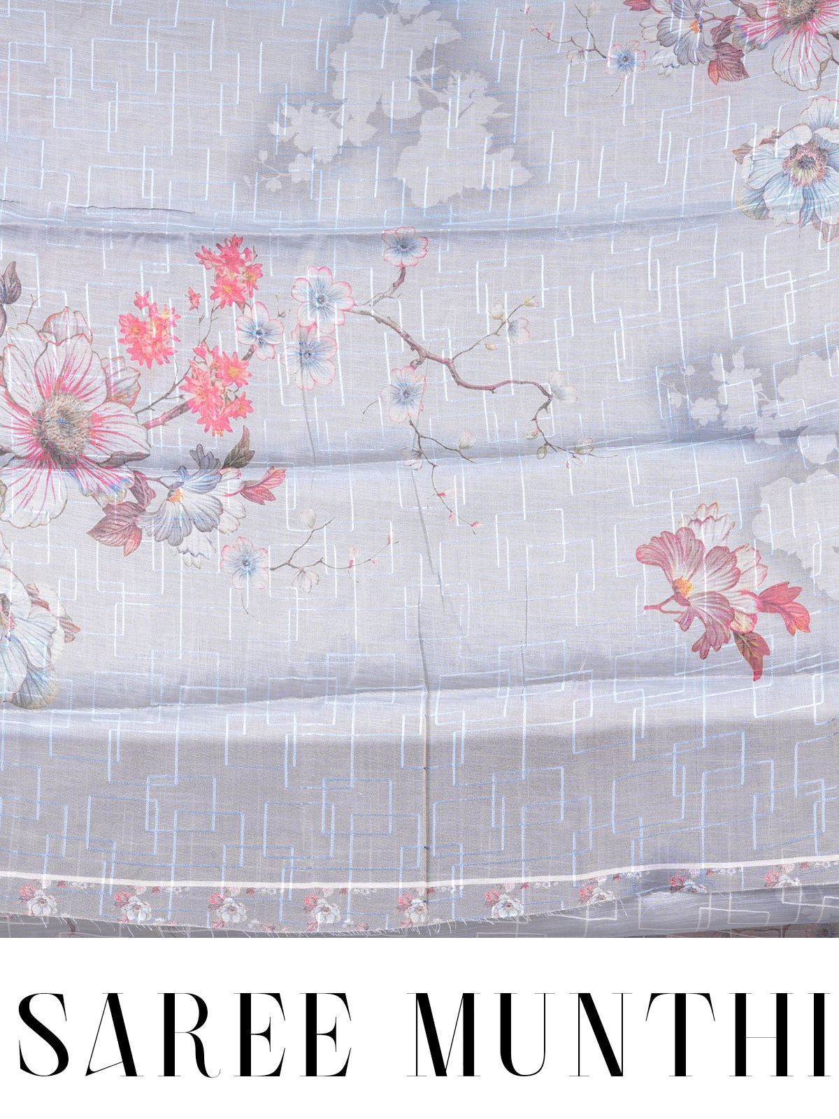Pastel Grey with Silver-Grey Linen Cotton Saree