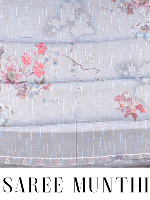 Pastel Grey with Silver-Grey Linen Cotton Saree