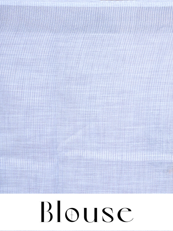 Ice Blue with Soft Silver - Linen Cotton Saree