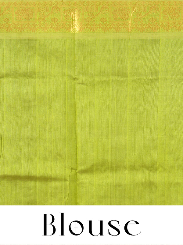 Elegant Royal Purple pure Silk cotton Saree with Lime Green Zari Border