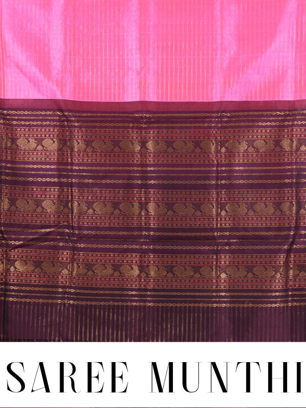 Elegant Rani Pink With Wine-colored border Pure Silk Cotton Handloom Saree