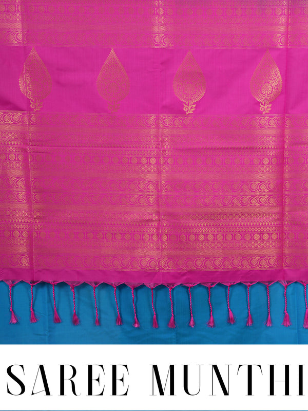 Sky Blue with Rani Pink Semi Silk Saree