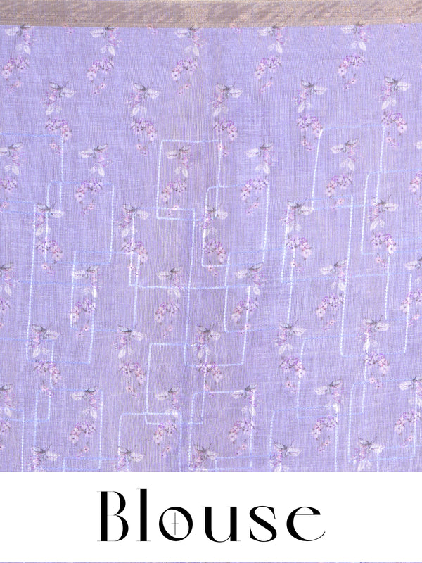 Lavender with Pastel Purple - Linen Cotton Saree