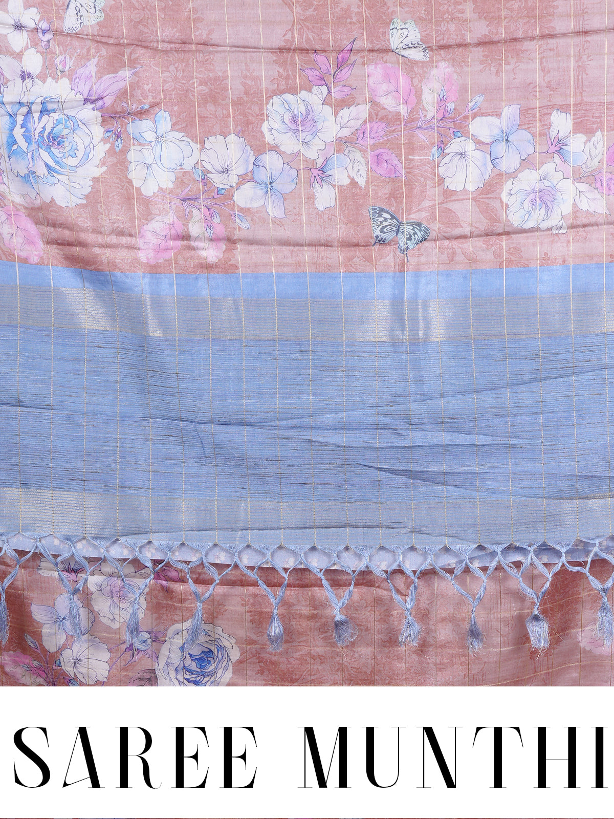 Rose Gold and Pastel Blue Dola Silk Saree