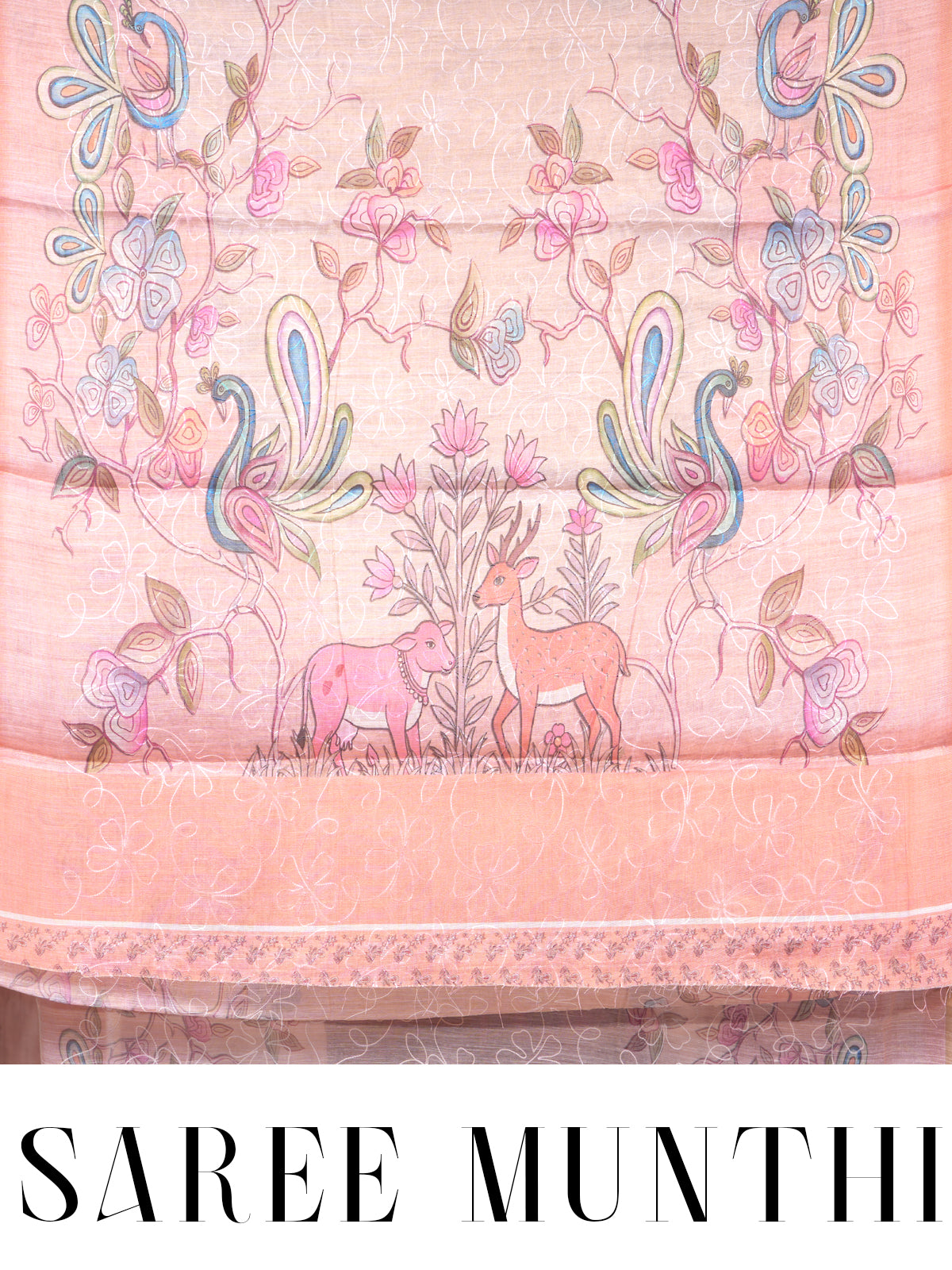 Light Beige with Peach Pallu - Linen Cotton Saree