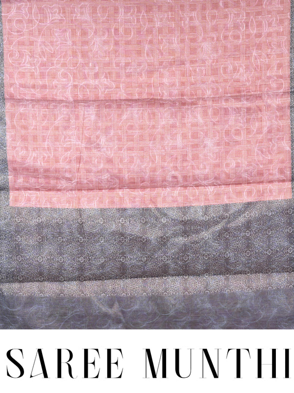 Dusty Pink with Charcoal Grey - Linen Cotton Saree