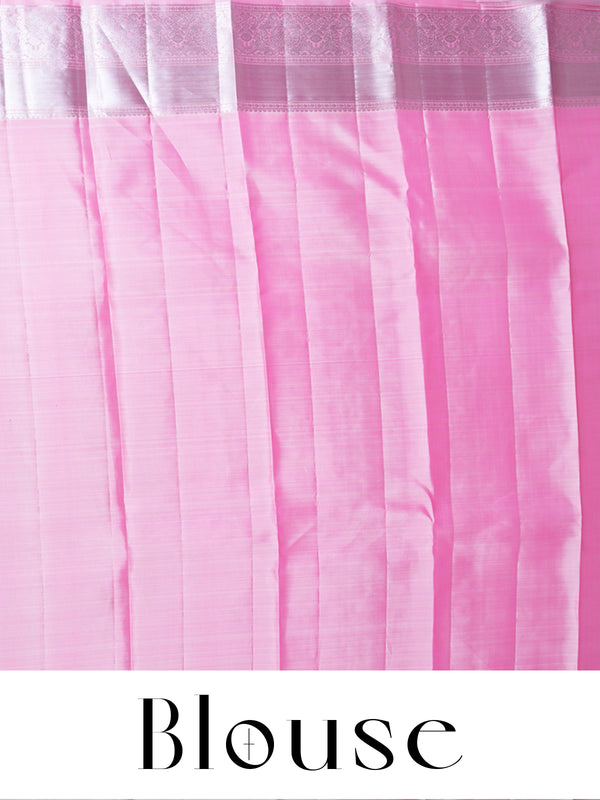 Bubblegum Pink with gray Kanjivaram Silk Saree