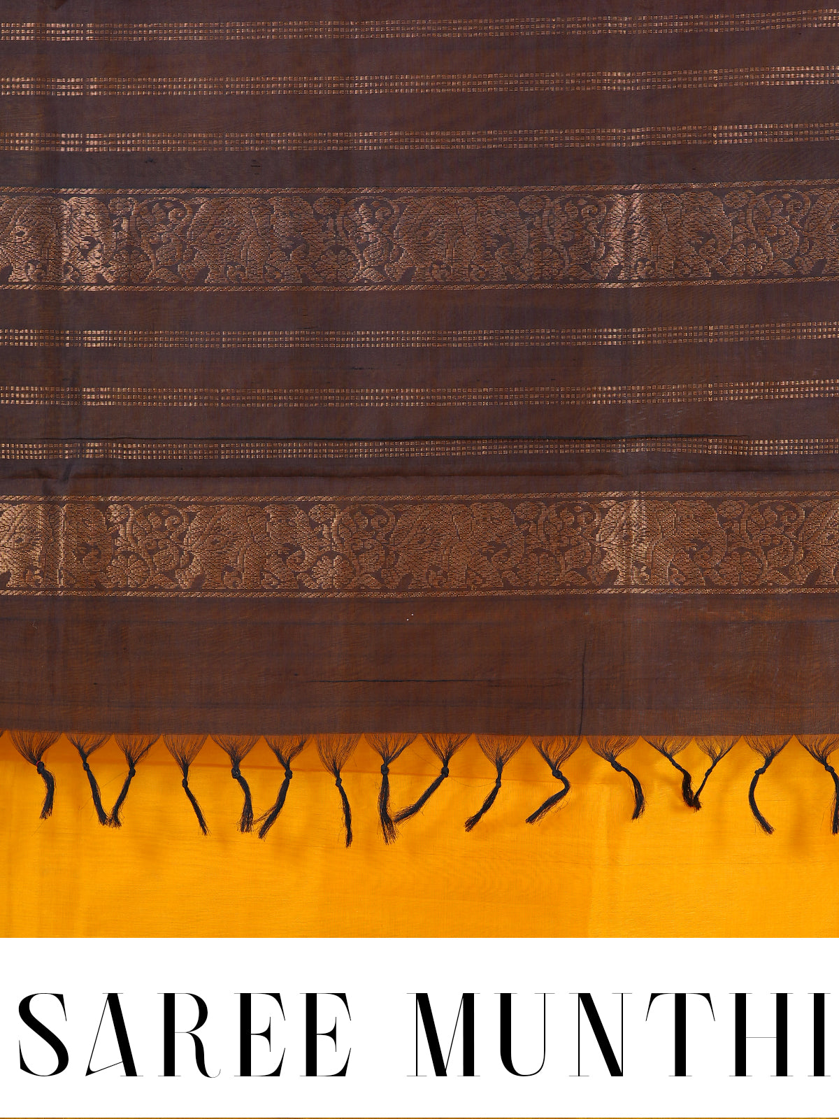 Vibrant Mustard Yellow and Black Pure Silk Cotton Handloom Saree