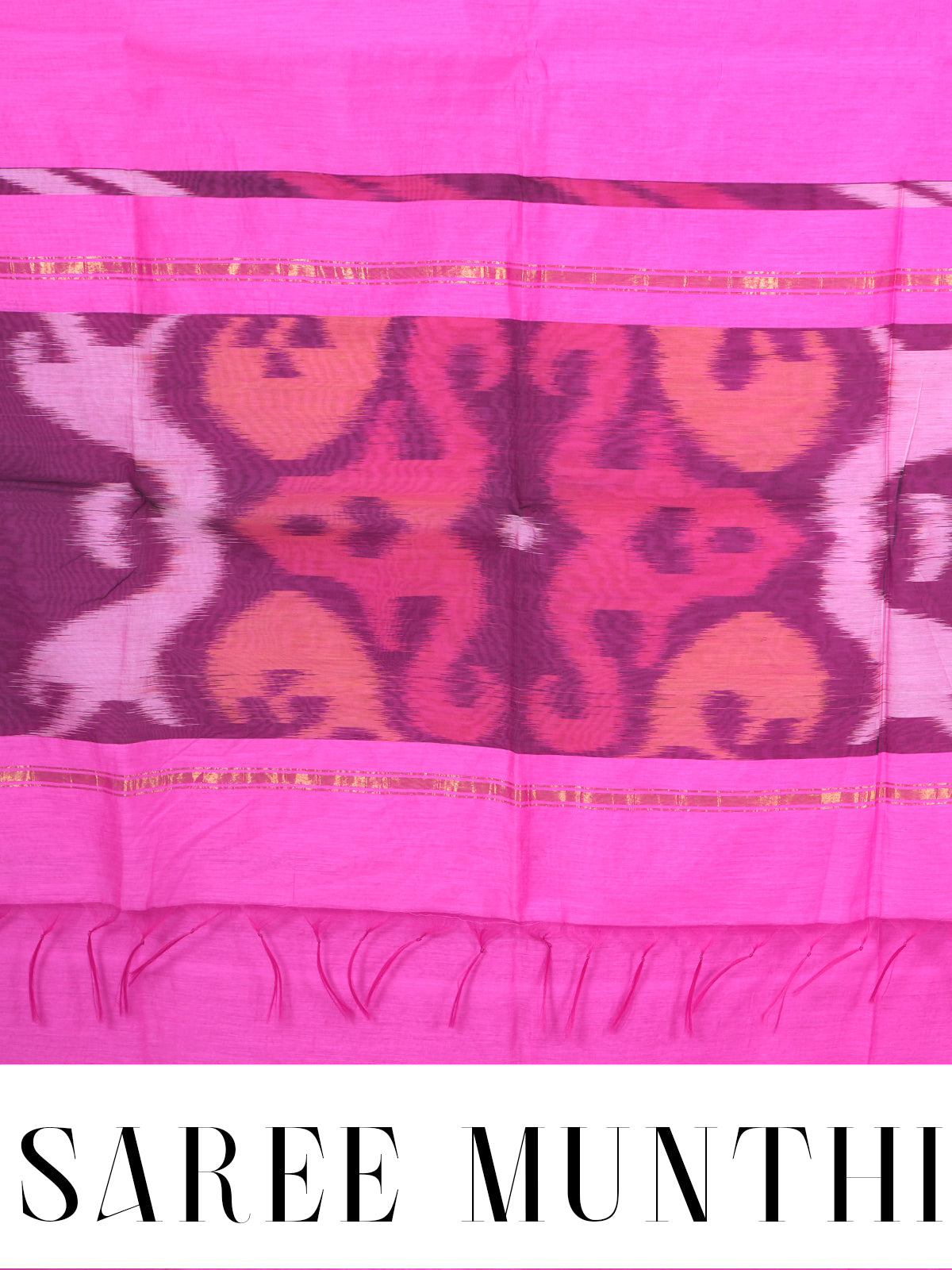 Pink with Dark Brown - Pochampalli Cotton Saree