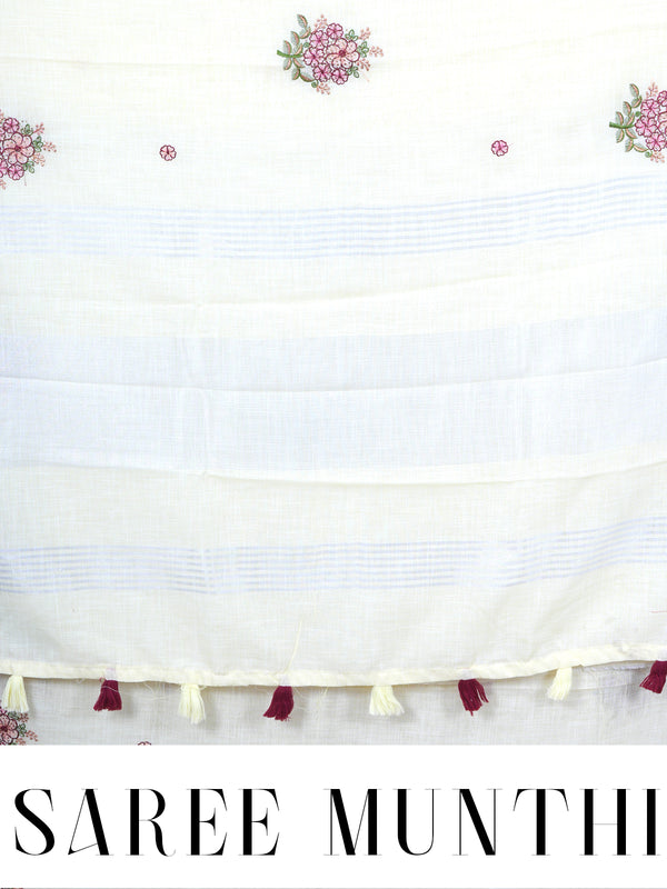 Off-White with Silver - Linen Cotton Saree