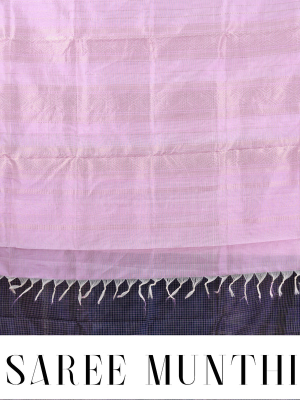 Elegant Navy Blue & Baby Pink Pure Silk Cotton Saree