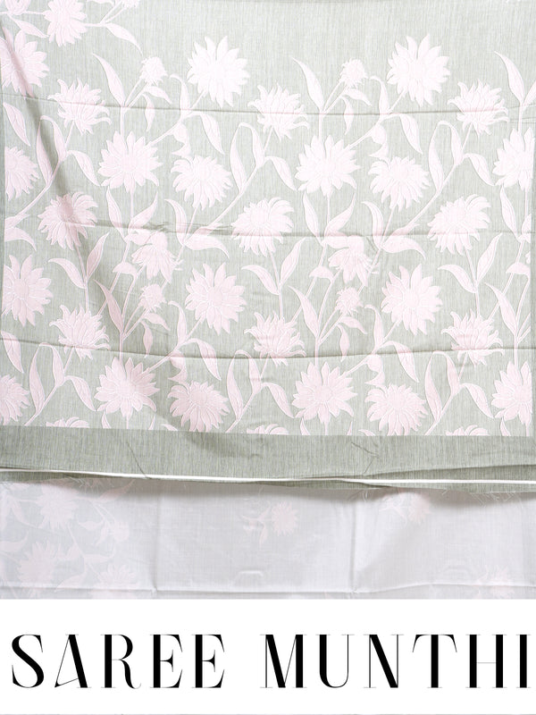 Olive Green with Baby Pink - Semi Tussar Saree