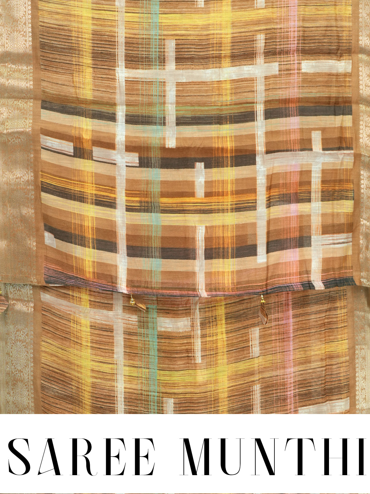 Elegant Ochre Brown with Golden Zari Pallu - Semi Raw Silk Saree