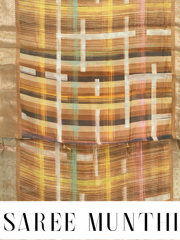 Elegant Ochre Brown with Golden Zari Pallu - Semi Raw Silk Saree