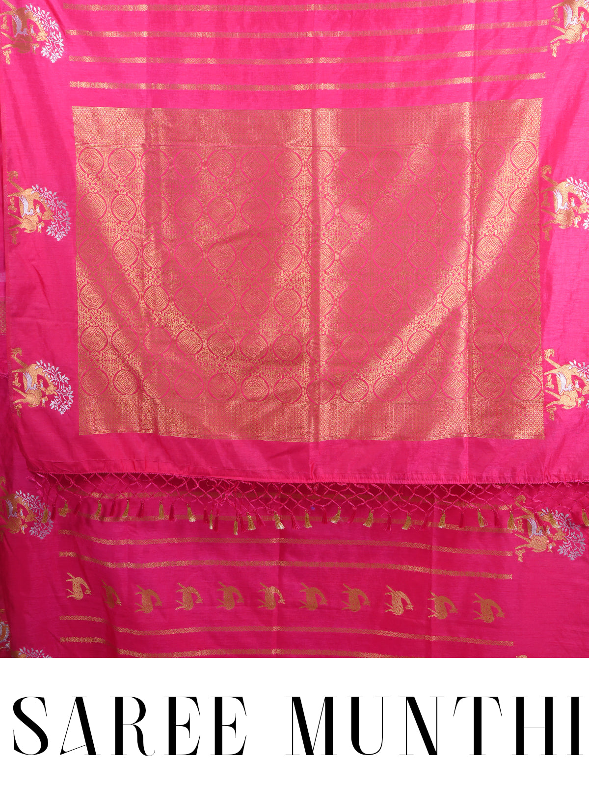 Pink Red with Metallic Gold - Semi Tussar Saree
