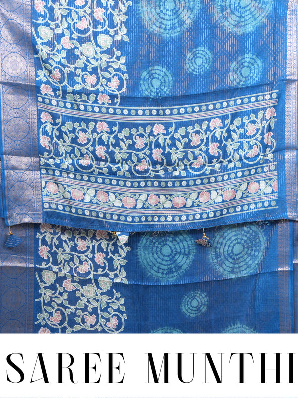 Royal Blue with Blue - Semi Raw Silk Saree