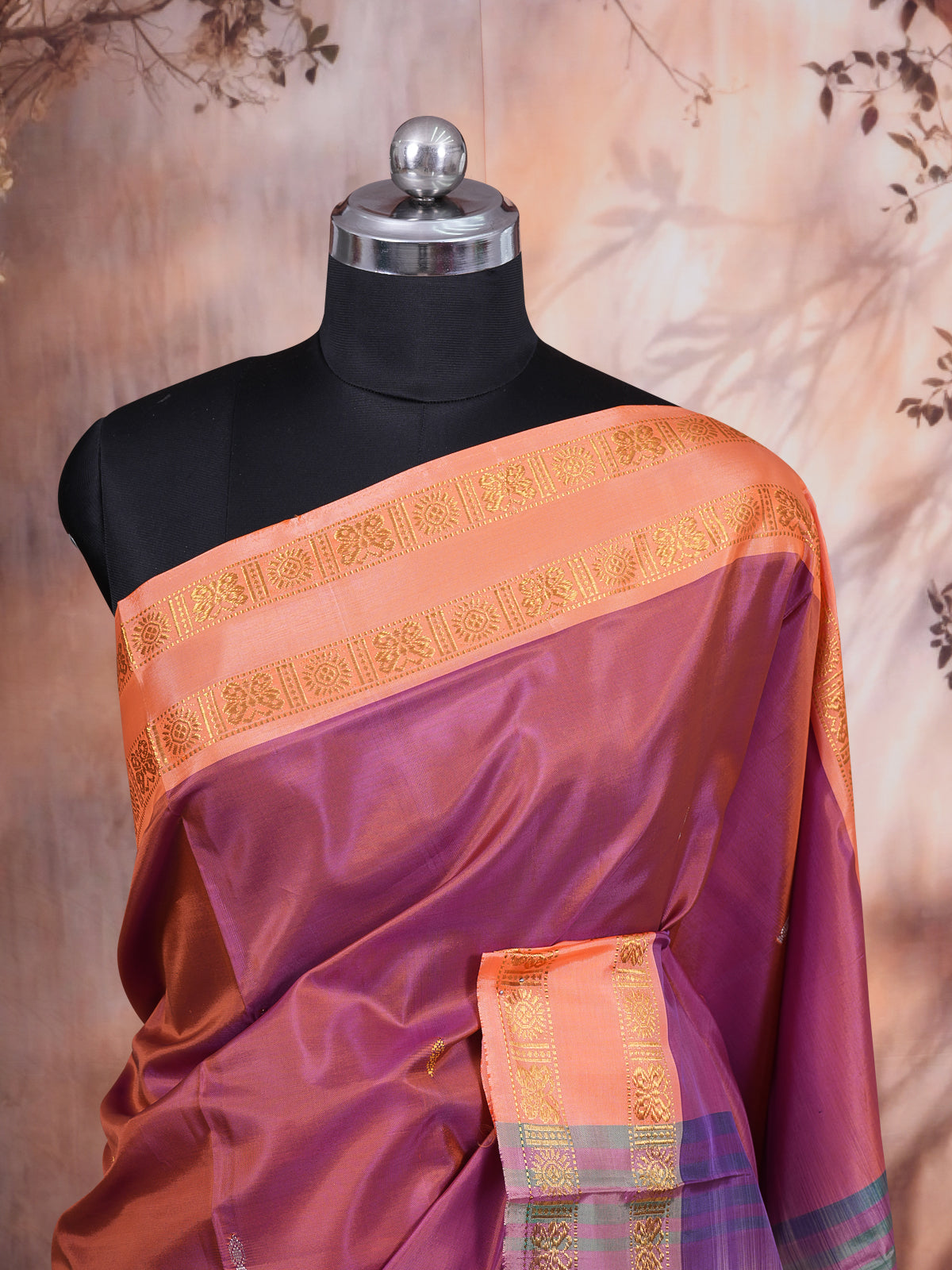 Onion Pink With Orange Semi Silk Saree