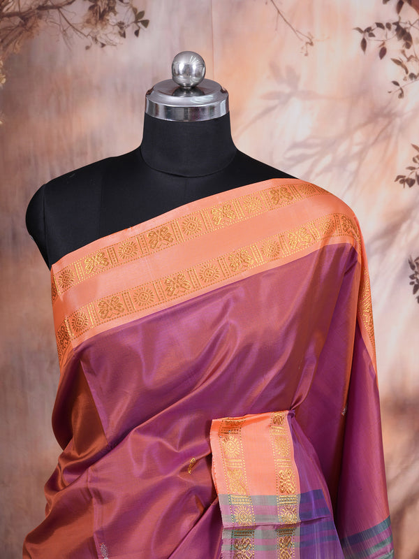 Onion Pink With Orange Semi Silk Saree